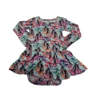 Posh Peanut Baby Girl Bodysuit Dress Balerina Dance Shoes Print Size 6-12 Months